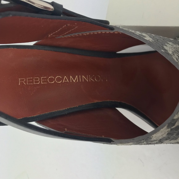 REBECCA MINKOFF Black Gray Snake Print Criss-Cross Sling Back Heel Sandals - Picture 14 of 14